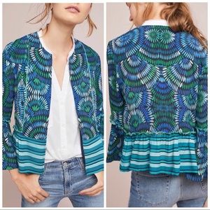 •BLANK London• Anthropologie‎ Annette Printed Ruffle Jacket Cardigan Size XS